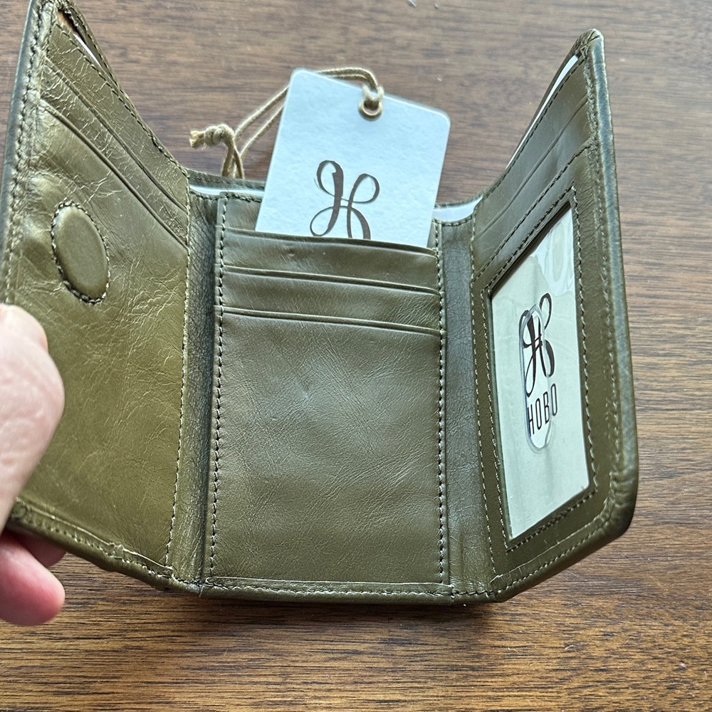 HOBO Olive Green Leather Tri-Fold Card Wallet